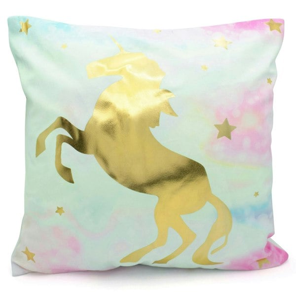 Velosso Metallic Gold Unicorn Printed Cushion - 43cm x 43cm