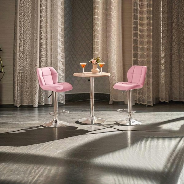 Modcraft Set of 2 Pink PU Leather Bar Stools – Adjustable Swivel Counter Chairs with Backrest