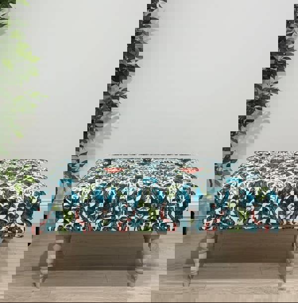 CONTACT US PREMIUM PEACOCK FOOTSTOOL GREEN FLORAL POUFFE FOOTREST TABLE - ISTOOLS