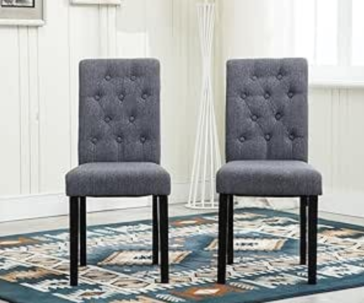Set of 2 Tufted Button Back Fabric Dining Chairs