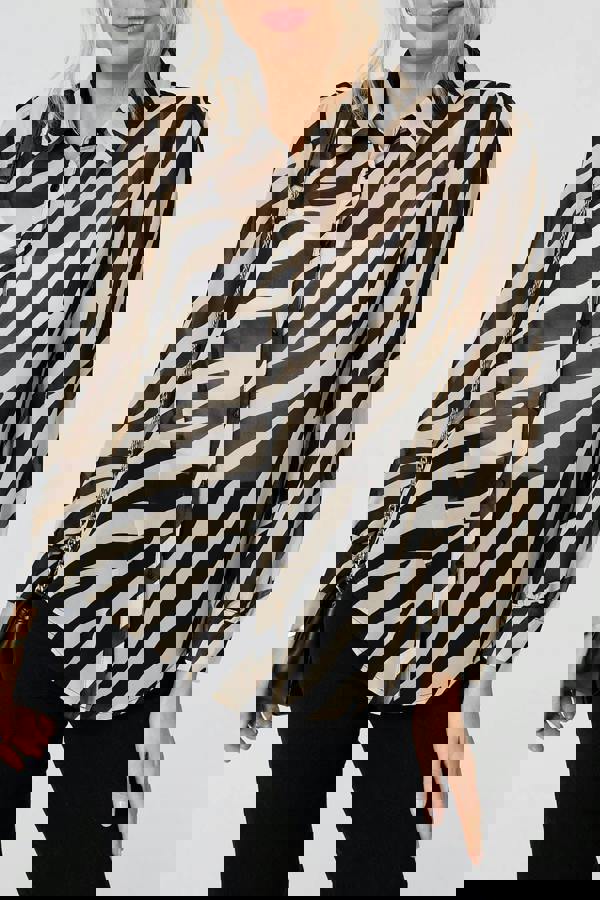 Black | Zebra Print Long Sleeve Semi Sheer Shirt