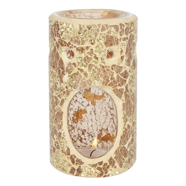 Serano Gold Pillar Crackle Glass Oil Burner and Wax Warmer