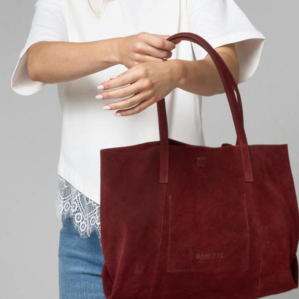 Barneys Originals Burgundy Suede Tote Bag