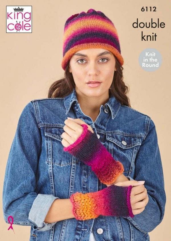 King Cole Riot DK Knitting Pattern 6112, Headwear, Scarves, Wrist Warmers for Women, One Size