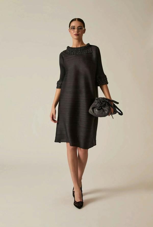 James Lakeland Charcoal Embellished Pleat Dress