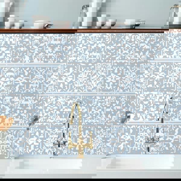 WT1555 - Triana Blue Grey Cemente Spanish Wall Tile Sticker Set - 15 cm x 15 cm - 24 pcs