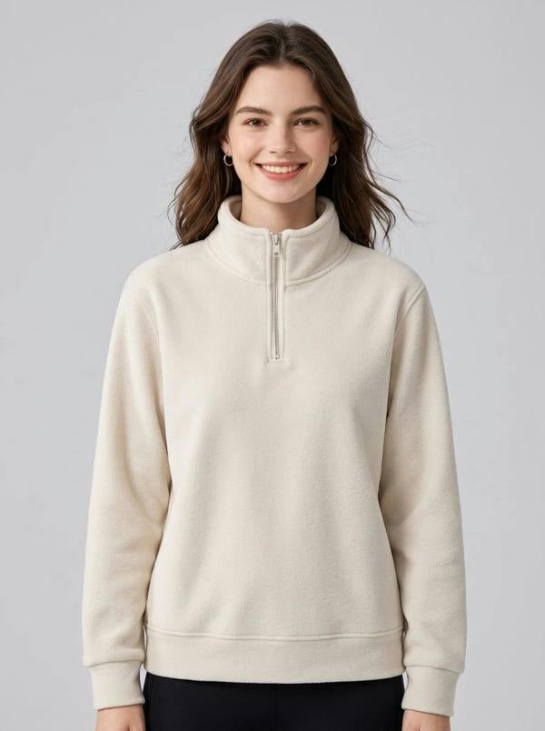Anniou Women's Fleece Pullover Sweatshirt - beige