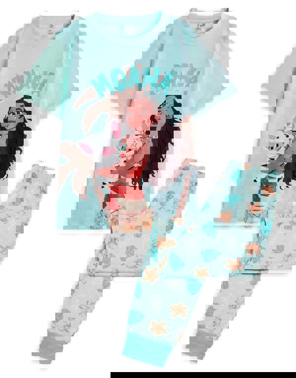 Disney Girls Blue Moana Short Sleeve Long Leg Pyjama Set