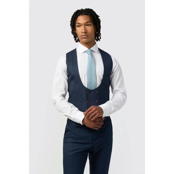 Antique Rogue Navy Texture Double Breasted Stretch Waistcoat