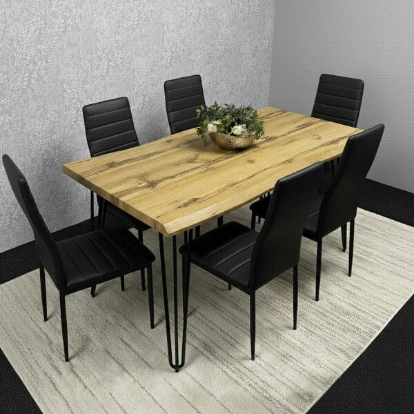 Kosy Koala Modern Dining Table Set With 6 Black Faux Leather Chairs Dining Room Furniture
