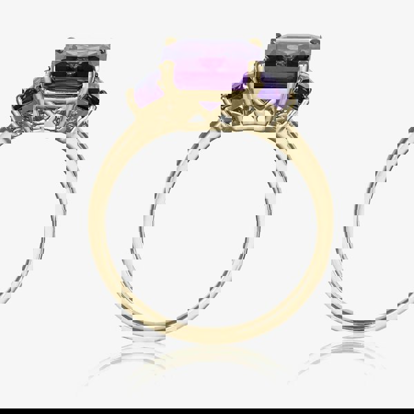 T. H. Baker 9ct Yellow Gold Fancy Cut Amethyst Three Stone Ring DOM350