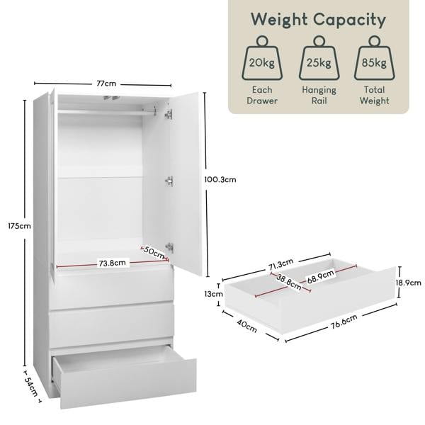 Vida Designs Denver 2 Door 3 Drawer Mirrored Wardrobe