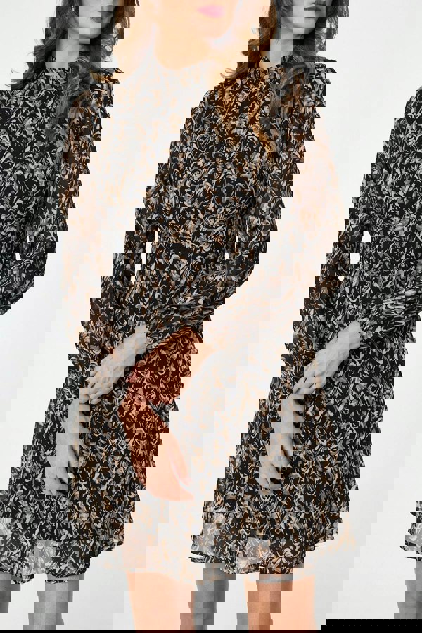 Black | Abstract Semi Sheer Short Skater Dress
