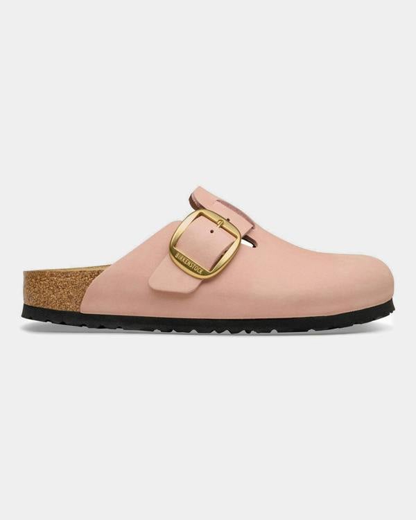 Birkenstock Boston Big Buckle Nubuck Leather Womens Clogs - Soft Pink | CHO | Designer Womens Clogs