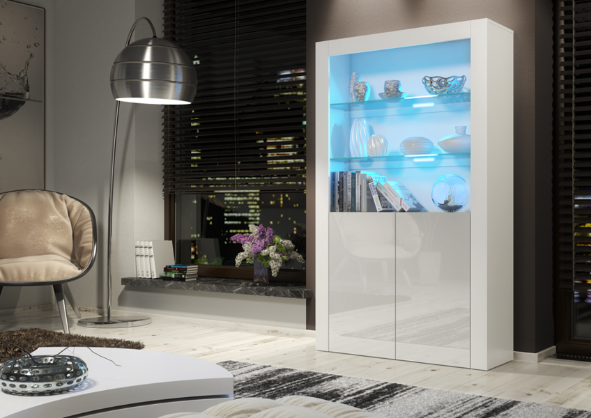Mex Furniture Premium 170cm Cabinet Sideboard with High Gloss Doors and Free LED Lights Display