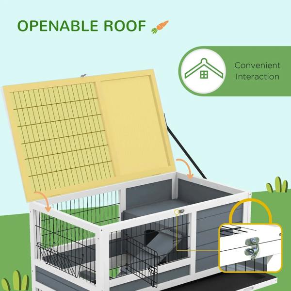 Grey double-decker cage with openable roof panel and black support rod