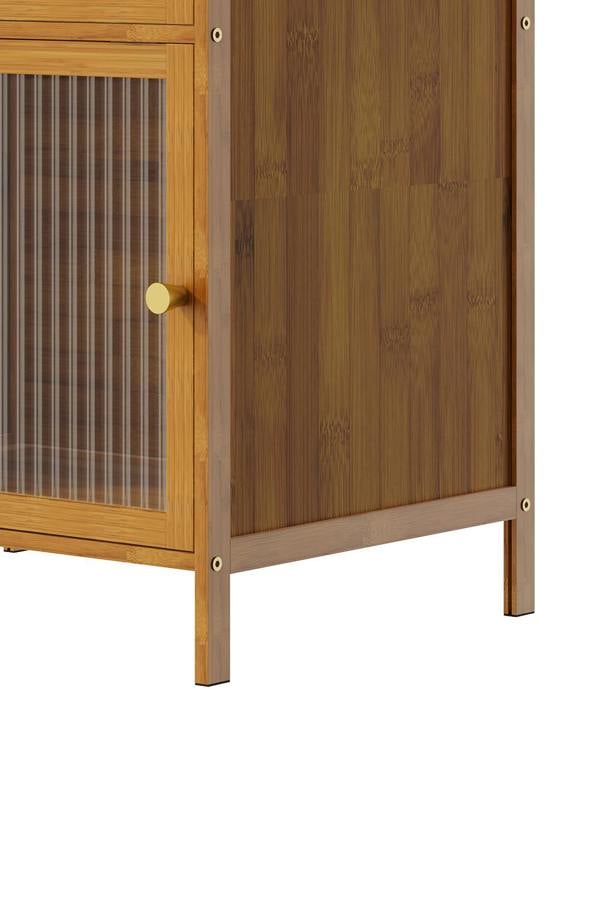 Living and Home Versatile 3-Tier Bamboo Storage Cabinet Bookcase Bookshelf Storage Rack w/ Doors