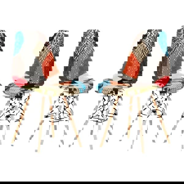 Life Interiors Set of 2 Colorful Patchwork Accent Chairs with Wooden Legs and Metal Wire Frame Mid-Century Modern Dining Chair