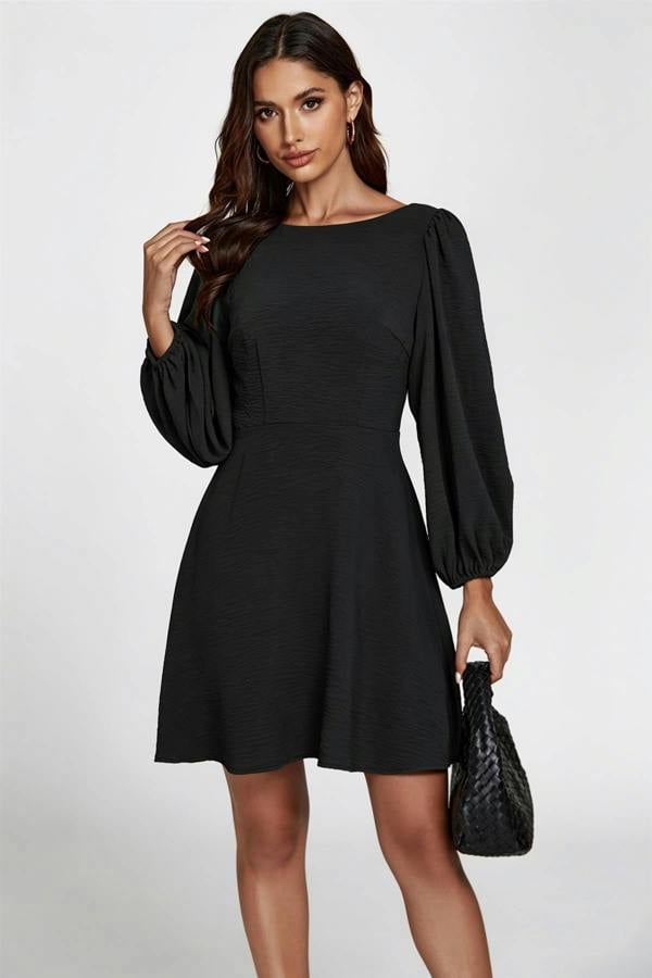 FS Collection Back V Neck Mini Dress In Black