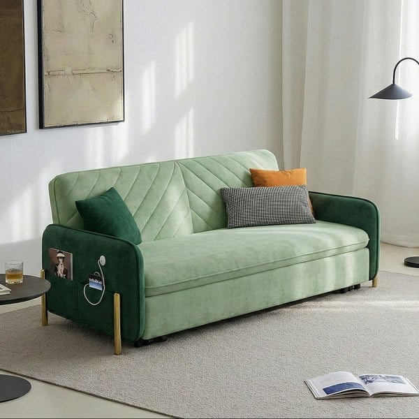 Aditi Two Seater Sofa Bed, Green - sofa bed small double