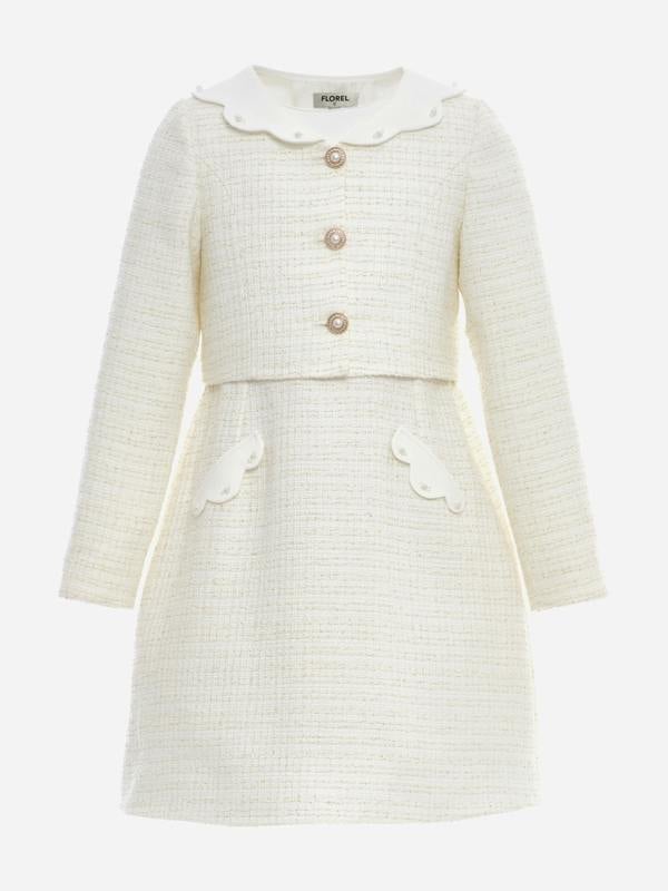 Florel Girls Jacket and Dress Set in Ivory