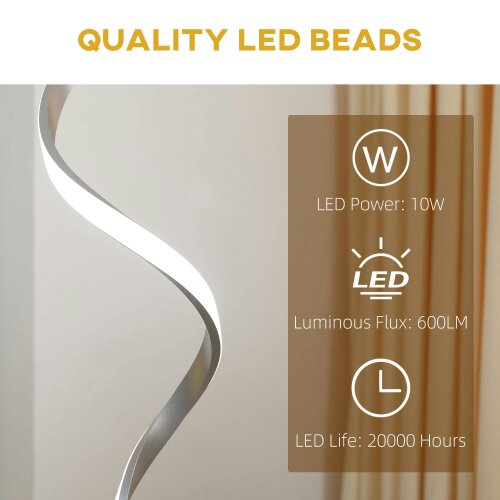 Wyld Haus Marimba Metal Silver Dimmable Spiral Floor Lamp With Adjustable Brightness And Square Base