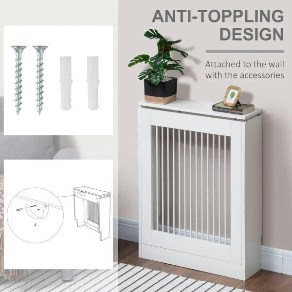 Bobobiy Radiator Cover Vertical Slatted Grille Heater Cover Top Shelf MDF Steel for Heat Circulation 60 x 18 x 84 cm White