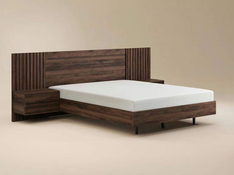 SOLACE+CO Tatum Hotel Bed with Side tables - Walnut