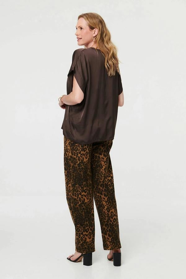 Brown | Relaxed Batwing Short Sleeve Relaxed Top