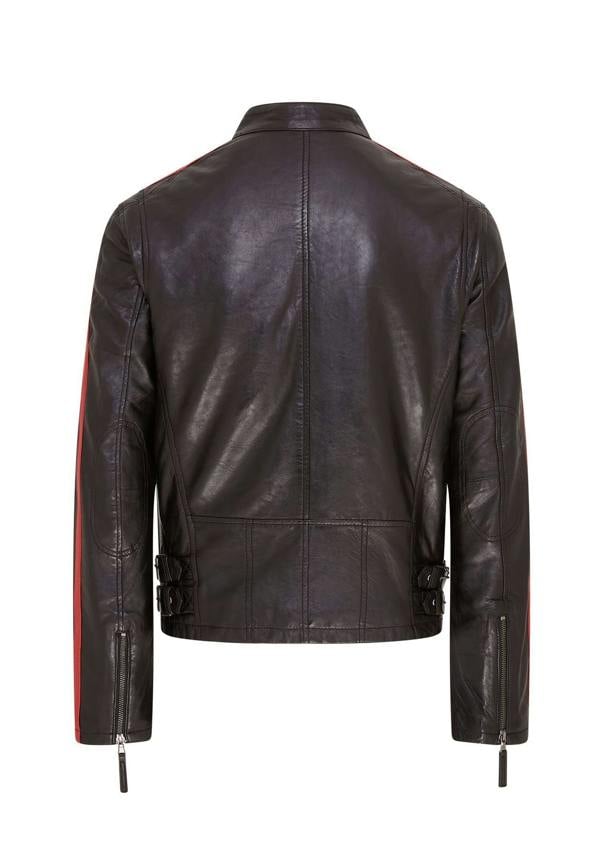 Infinity Leather Mens Striped Café Racer Biker Leather Jacket - Alta