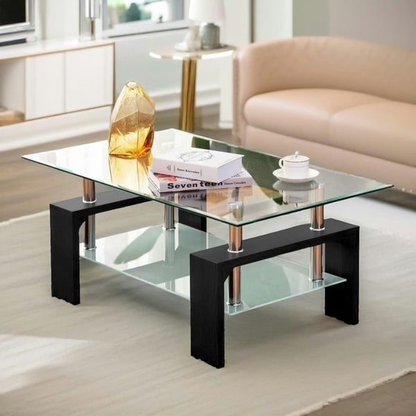 Rafaelo Mobilia 2 Tier Glass Coffee Table Black