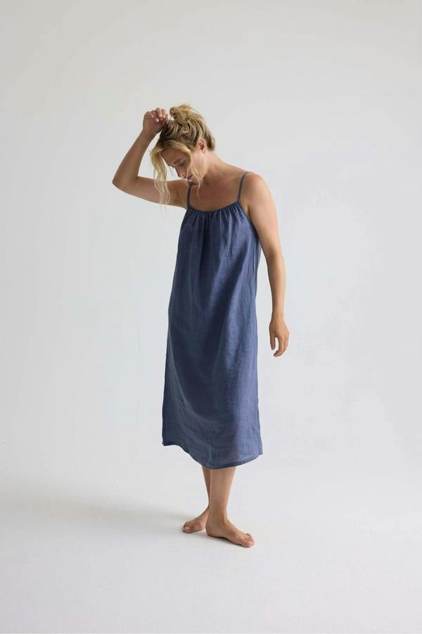 Pretty You London Linen Midi Dress In Folkestone Grey
