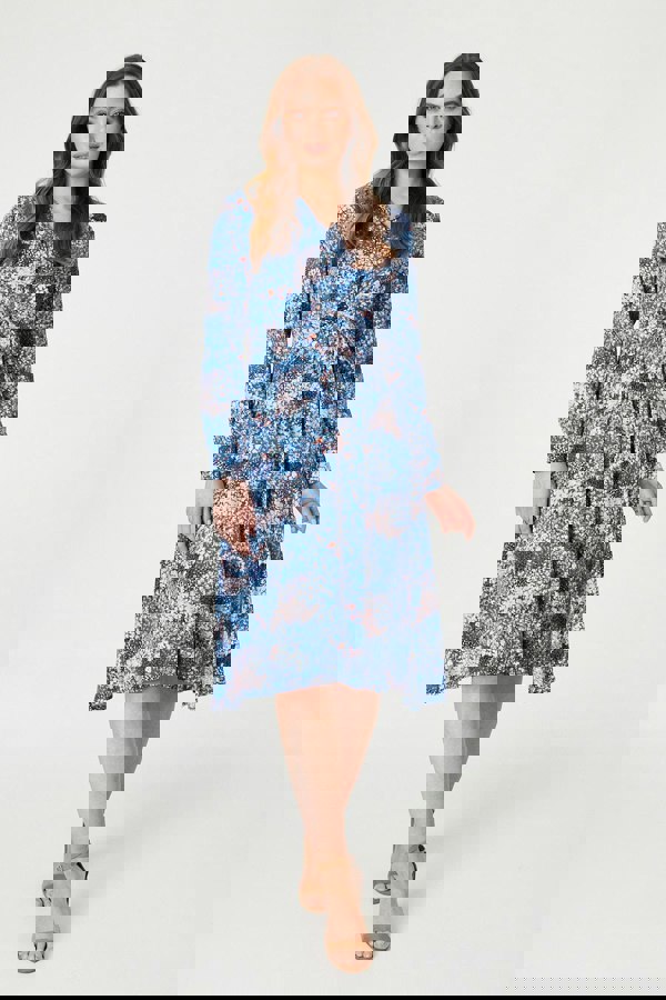 Blue | Printed Twist Front Midi Dress