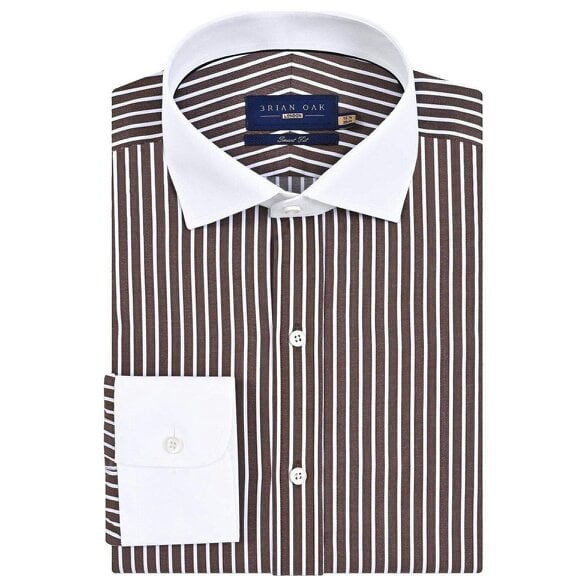Men's Contrast Collar Striped Brown Formal Shirt