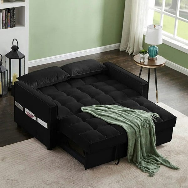Madrid Velvet 2 Seater Pullout Sofa Bed in Black
