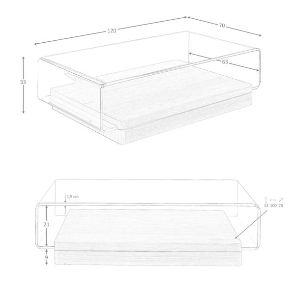 Angel Cerdá Rectangular tempered glass and walnut coffee table 2004