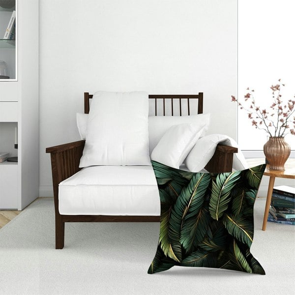 Warren Reed Green And Gold Leaves Floor Cushion