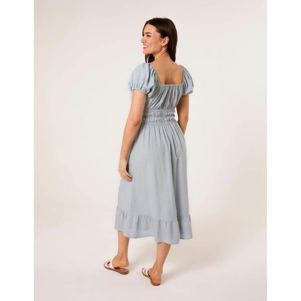 Blue Vanilla Puff Sleeve Shirred Panel Dress