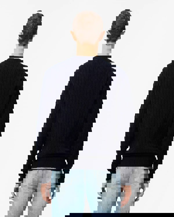 Lacoste Carded Wool Cable Knit Crew Neck Mens Sweater - Navy Blue 166