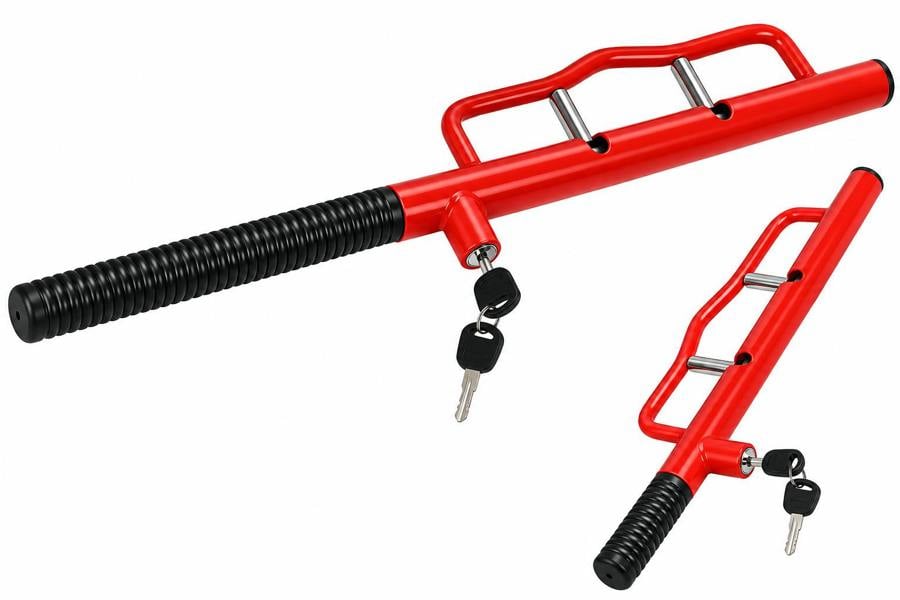 ATEK Heavy Duty Steering Wheel Lock Anti-Theft Car Security Bar with 2 Keys Red
