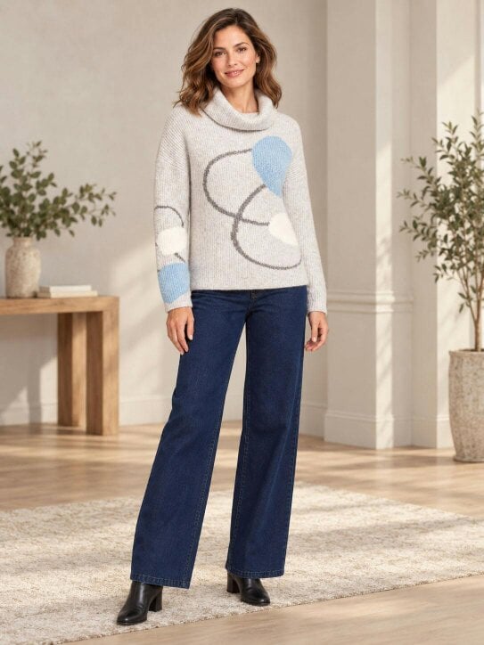 VIZ-A-VIZ Soft Intarsia Cowl Neck  Jumper