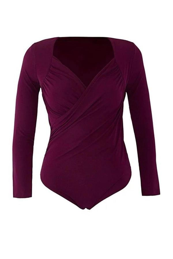 WOVCOR Wrap Neck Bodycone Plus Size Snap Button Bodysuit