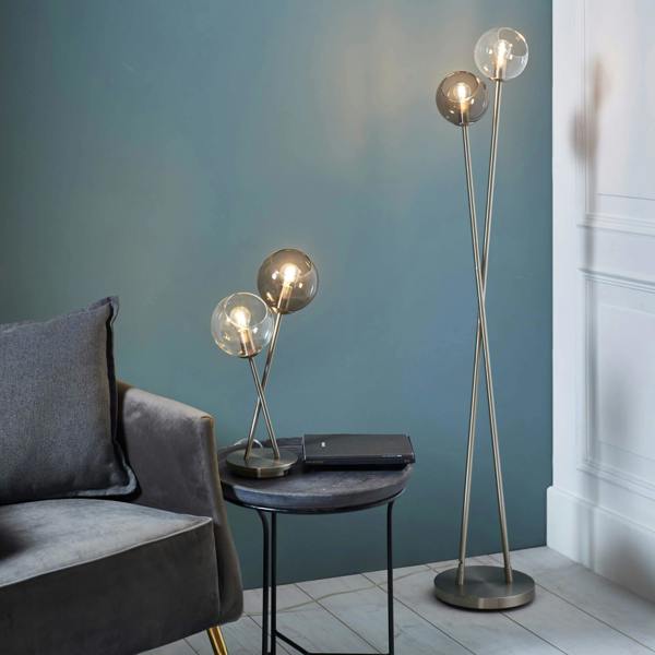 Branco 2 Light Chrome & Smoked Glass Table Lamp