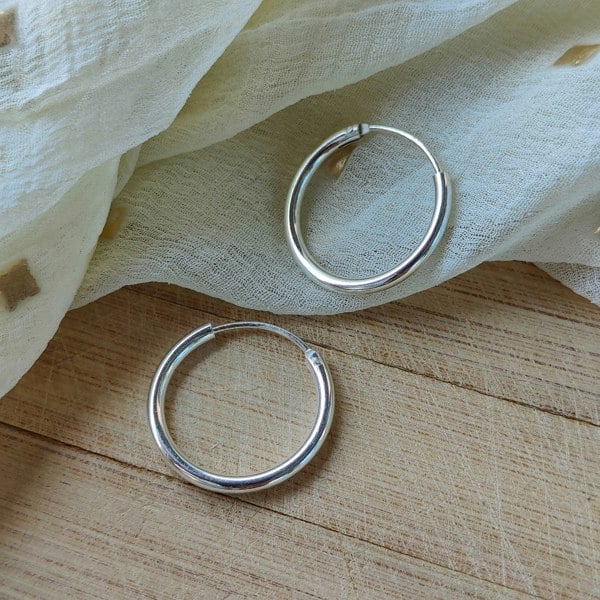 The Colourful Aura Pure Silver  Slim Solid Bali Lightweight Dainty Unisex Punk Hoop Earring