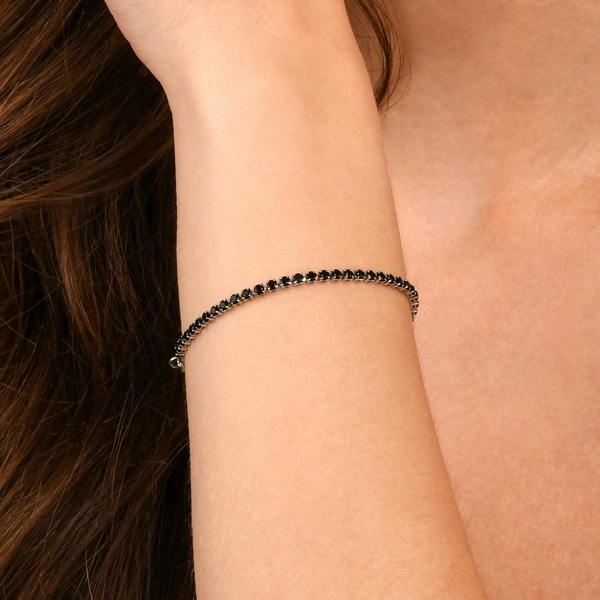 Zavana Dainty 2.5 mm Black Silver Tennis Bracelet with Black Cubic Zirconia Stones for Women