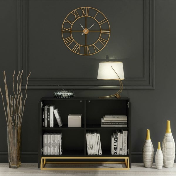 Mex Furniture Graceful Black Sideboard with Fluted Fronts & Gold Legs – 100cm Storage Unit