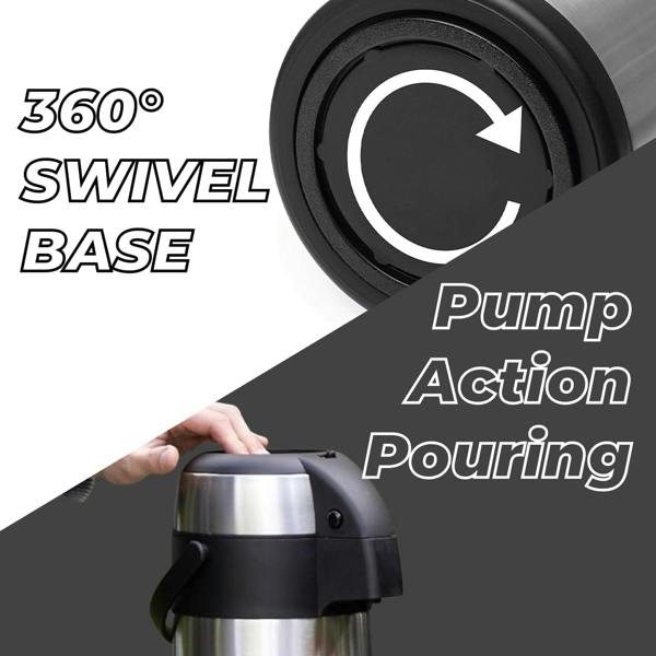 Fusion Food Care Airpot Flask 3L Double Wall Insulated Thermal Coffee Carafe with Pump Action & 360° Rotating Base