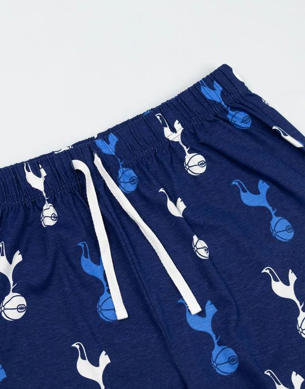 Tottenham Hotspur Mens White Logo Short Sleeve Long Leg Pyjama Set