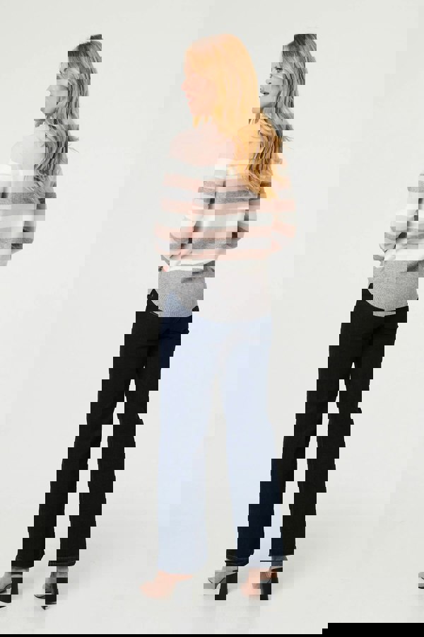 Pink | Sparkly Striped Print Curve Hem Jumper
