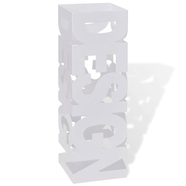 Berkfield White Square Umbrella Stand Storage Holder Walking Stick Steel 48.5 cm